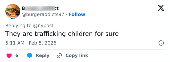 Screenshot of a social media comment claiming trafficking involving surrogate suing couple with 21 kids.