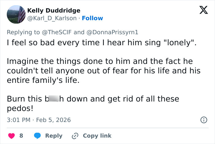 Tweet expressing fear for Justin Bieber&rsquo;s safety and referencing disturbing Epstein connection theories linked to Yummy video.