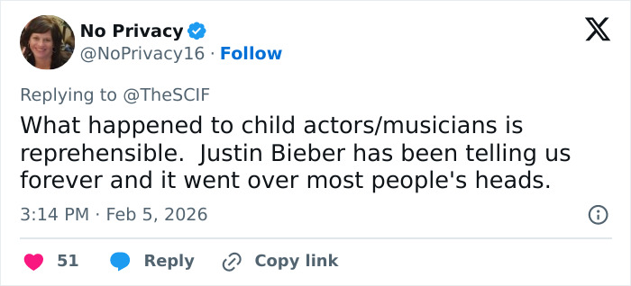 Screenshot of a tweet discussing disturbing theory linking Justin Bieber to Epstein and fans connecting Yummy video to email.
