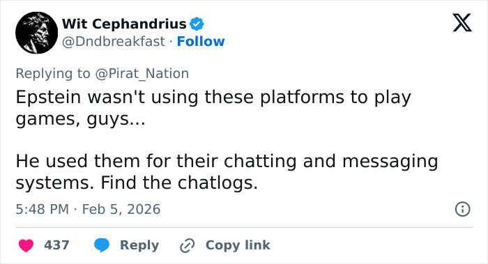 Screenshot of a social media post discussing Epstein&rsquo;s possible use of Fortnite messaging, linking to viral theory claims.