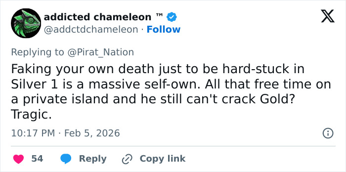 Tweet about faking death and Fortnite ranking, linked to the viral theory Epstein may still be alive after bombshell connection.
