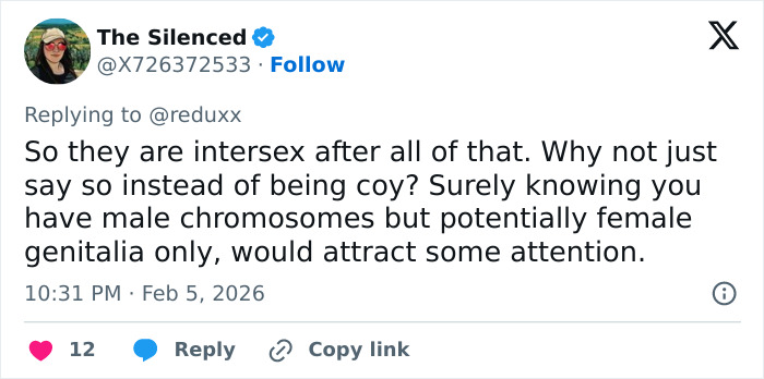 Tweet about Imane Khelif admitting to having Y chromosome gene, sparking intersex and controversy discussions.