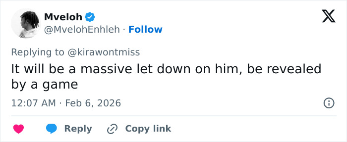 Screenshot of a social media reply mentioning a massive letdown revealed by a game related to viral theory Epstein alive Fortnite.