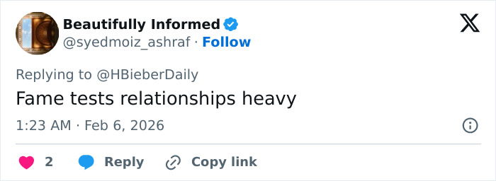 Tweet from Beautifully Informed reacting to Justin Bieber Grammys controversy involving Hailey and another woman.