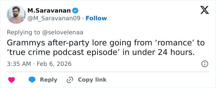 Screenshot of a tweet about Grammy after-party drama involving Justin Bieber, Hailey, and another woman.