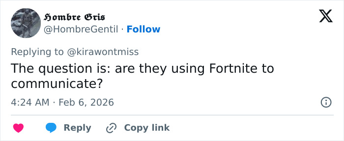 Social media post questioning if Fortnite is being used to communicate in connection with Epstein viral theory claims.