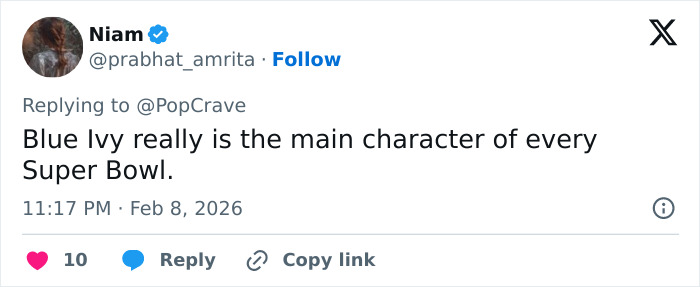 Tweet highlighting Blue Ivy as the main Super Bowl character, sparking talks about genetics and resemblance to mom.