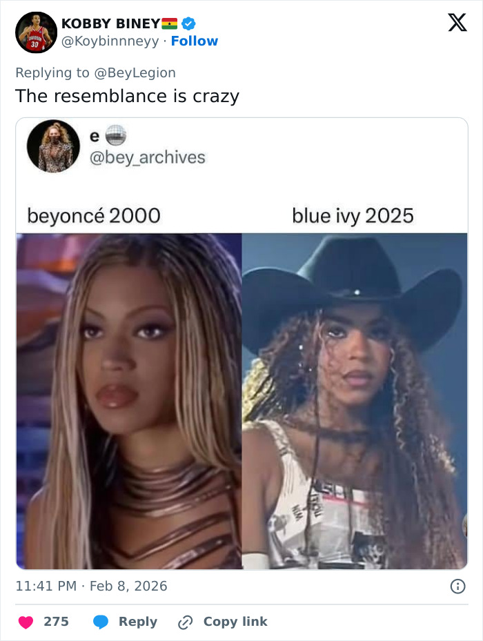 Side-by-side images showing Blue Ivy and Beyonc&eacute; highlighting Blue Ivy&rsquo;s striking resemblance to her mom.