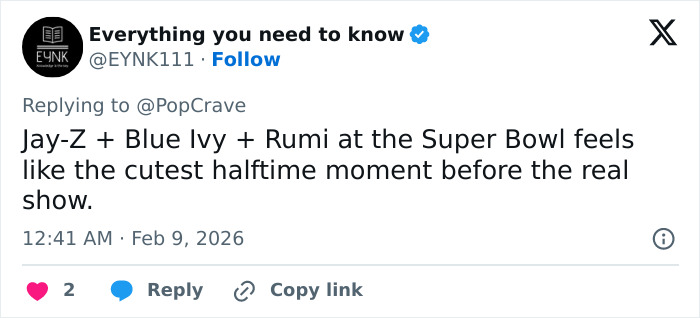 Tweet discussing Blue Ivy&rsquo;s resemblance to her mom during the Super Bowl halftime, highlighting fans&rsquo; confused reactions.