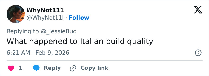 Social media post questioning Italian build quality amid investigation after multiple Olympians reveal medals broke.