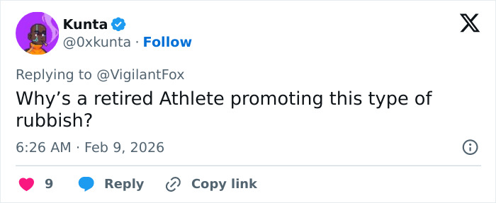 Screenshot of a Twitter reply criticizing Serena Williams in a Super Bowl ad amid weight loss controversy.