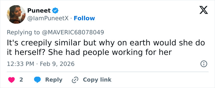 Screenshot of a social media comment discussing similarities in a viral post about Ghislaine Maxwell and Madeleine McCann abductor sketch. Screenshot of a social media comment discussing similarities in a viral post about Ghislaine Maxwell and Madeleine McCann abductor sketch.