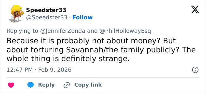 Screenshot of a tweet discussing FBI insights and strange details about Nancy Guthrie's disappearance case.