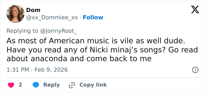 Social media post with a heated debate among Super Bowl fans about Bad Bunny&rsquo;s explicit lyrics translation.