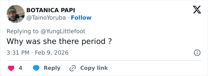 Tweet from user Botanica Papi questioning Jessica Alba's presence at the Super Bowl Halftime Show amid fan backlash on dancing.