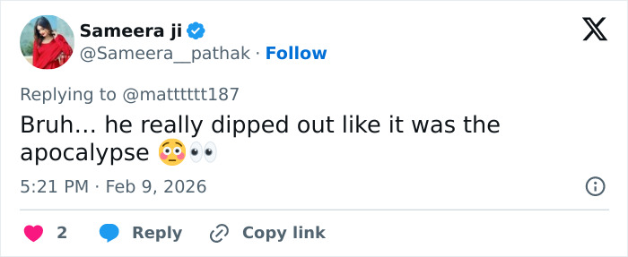 Screenshot of a social media post commenting on a fearful Bad Bunny exiting the Super Bowl before erasing his accounts.