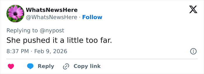 Tweet reply discussing Lindsey Vonn's ICU stay after Winter Olympics crash, highlighting reactions on social media.