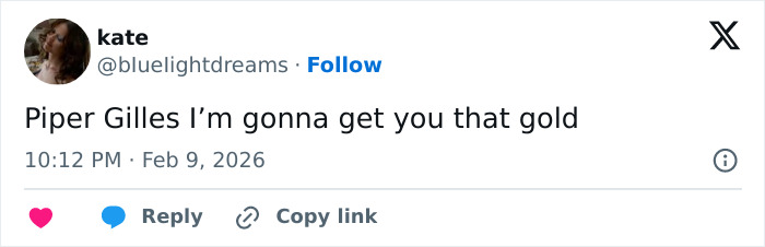 Tweet showing support for Olympic ice skater Piper Gilles after an incredible save during a wardrobe malfunction.