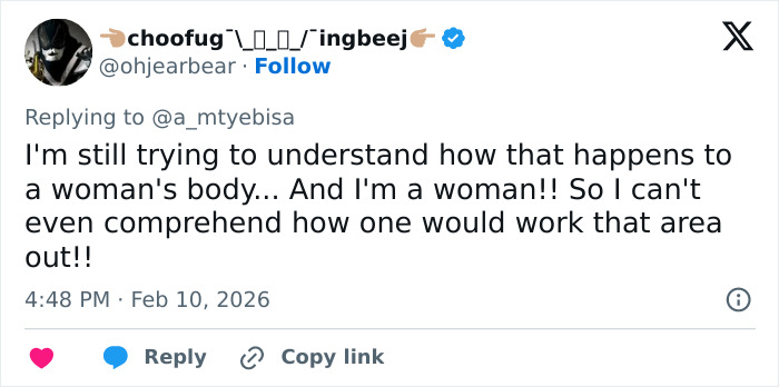 Screenshot of a tweet expressing confusion over the viral low-cut dress advertisement and its portrayal of a woman's body.