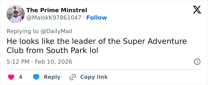 Screenshot of a tweet on a social media platform replying to a news account with humorous commentary.