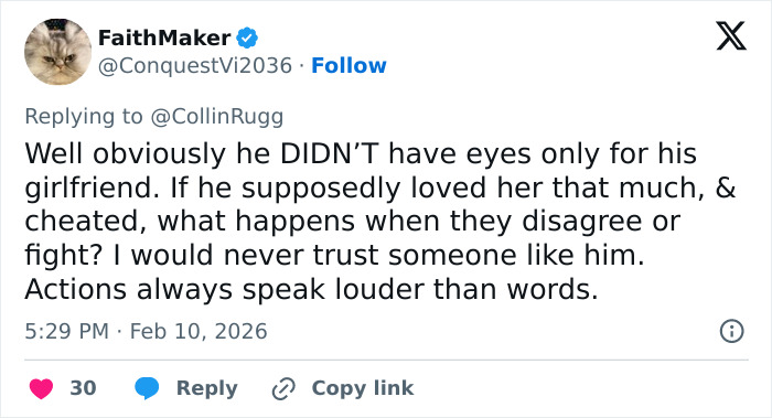 Tweet discussing an Olympic medalist&rsquo;s shocking confession about cheating on his girlfriend after medal victory.