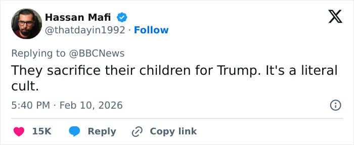 Screenshot of a tweet discussing Trump and referencing children in a controversial political context.