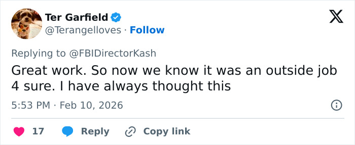 Screenshot of a tweet discussing the Nancy Guthrie suspect and the FBI's release of images from the morning of her disappearance.