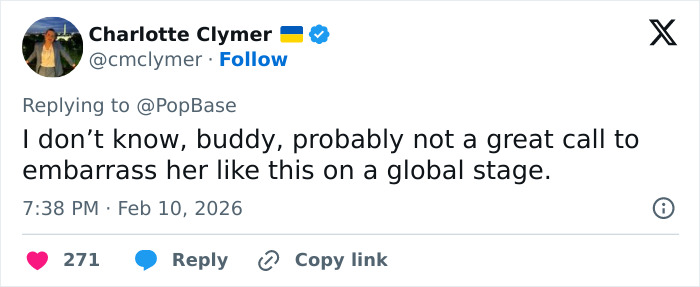 Tweet by Charlotte Clymer responding to a comment about an Olympic medalist&rsquo;s cheating confession after medal victory.