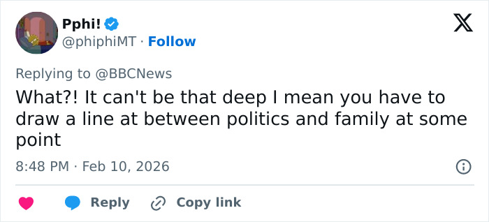 Tweet discussing the politics and family divide related to the dad who ended daughter's life after Trump argument case.
