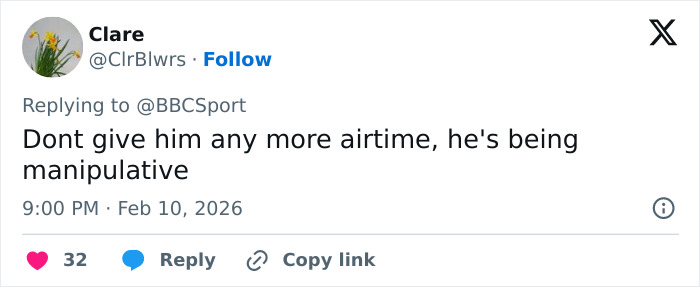 Tweet from Clare expressing frustration about Olympian's cheating confession, highlighting public reaction and emotional impact.