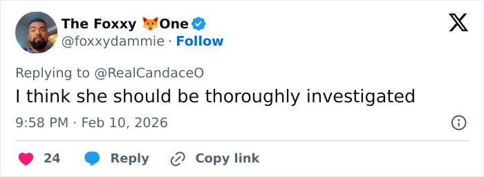 A social media post discussing Candace Owens calling for police to question Erika Kirk about an investigation.