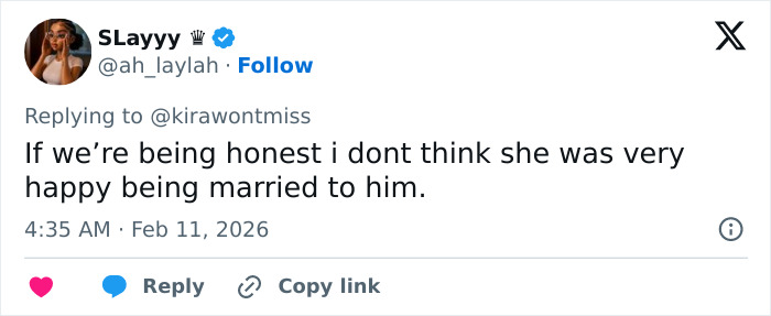 Tweet from user SLayyy sharing opinion on Erika Kirk&rsquo;s relationship with Charlie after office changes caught fans&rsquo; attention.