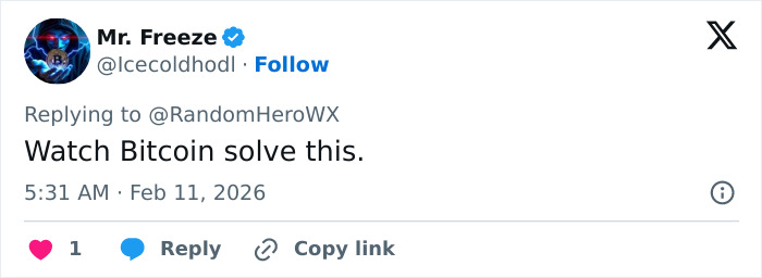 Screenshot of a tweet from Mr. Freeze stating Watch Bitcoin solve this, related to Bitcoin exchange and police control.