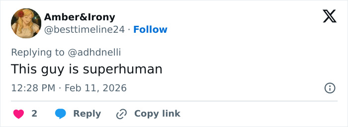 Tweet from Amber&Irony praising Ilia Malinin as superhuman after his Olympic performance, highlighting hot-mic reaction going viral.