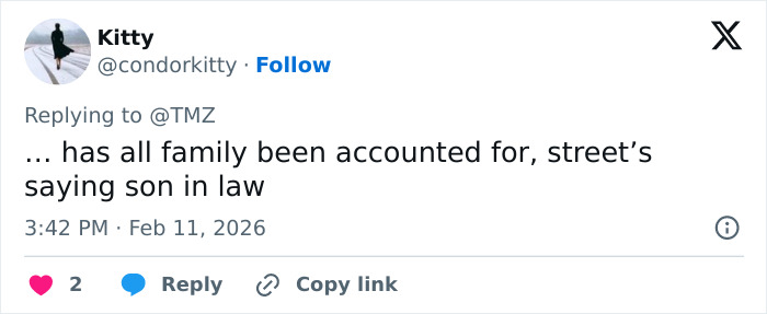 Tweet mentioning family status in relation to new Nancy Guthrie ransomware Bitcoin demand discussion online.