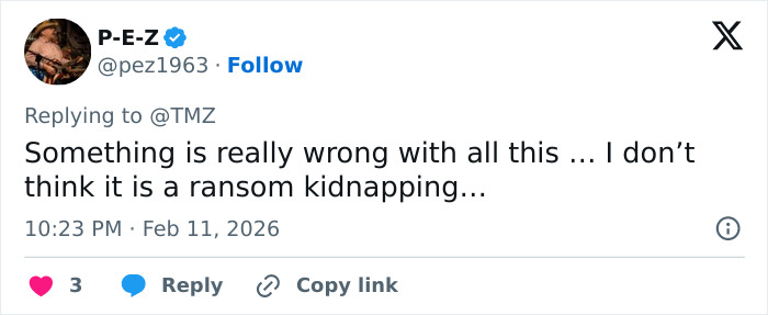 Screenshot of a tweet discussing ransom kidnapping in relation to a Bitcoin exchange and police control case.