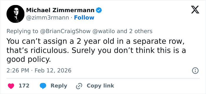 Tweet by Michael Zimmermann criticizing Southwest for seating toddler away from mom after refusing to pay extra fee.