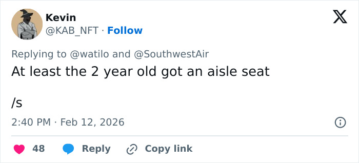 Screenshot of a tweet criticizing Southwest for seating toddler away from mom after refusing to pay extra fee.