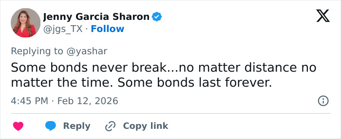 Tweet by Jenny Garcia Sharon expressing the lasting bond between Katie Holmes and James Van Der Beek in a heartfelt message.