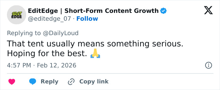 Tweet discussing the significance of a white forensic tent set up at Nancy Guthrie's home after kidnapping incident