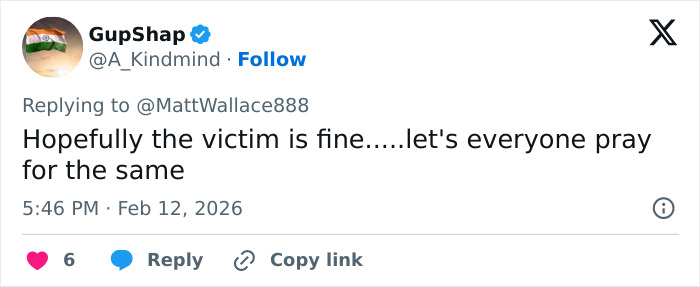 Tweet expressing hope for the victim's safety and urging everyone to pray after forensic white tent setup.