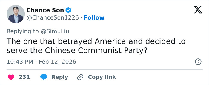 Screenshot of a social media reply criticizing JD Vance’s comment on Eileen Gu’s representation sparking backlash.