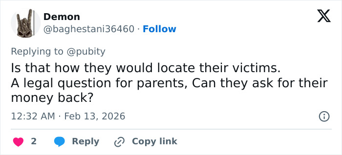 Tweet discussing concerns about victims and parents requesting refunds amid schools canceling picture day after Epstein files link. Tweet discussing concerns about victims and parents requesting refunds amid schools canceling picture day after Epstein files link.