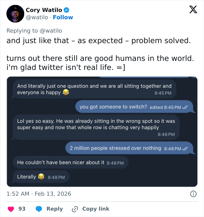 Screenshot of Twitter conversation about Southwest seating toddler away from mom after refusing to pay extra fee.