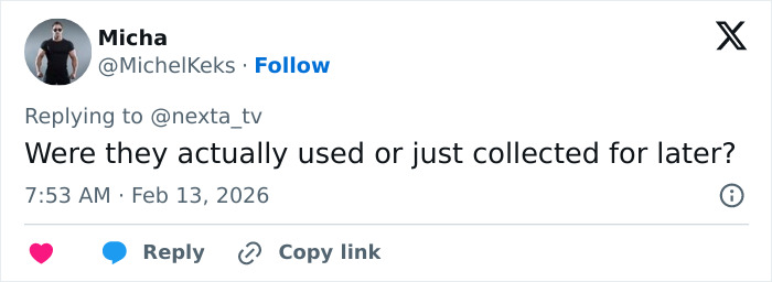 Tweet from Micha questioning if rubbers were actually used or just collected, related to Olympic Village running out in 3 days.