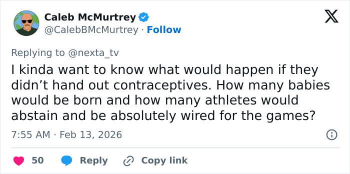 Tweet discussing Olympic Village turning wildly hot as athletes quickly run out of rubbers within three days of the games.