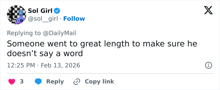 Screenshot of a tweet by Sol Girl commenting on efforts to silence information about Jeffrey Epstein’s post mortem doctor claim. Screenshot of a tweet by Sol Girl commenting on efforts to silence information about Jeffrey Epstein’s post mortem doctor claim.
