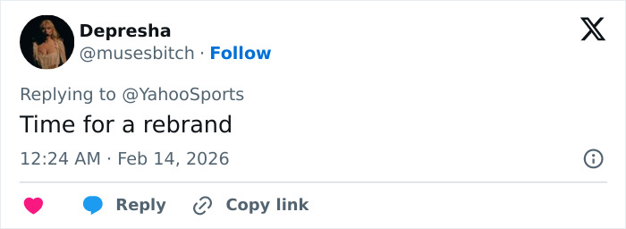 Tweet by Depresha commenting on Ilia Malinin’s hot-mic reaction after tough Olympic showing going viral.