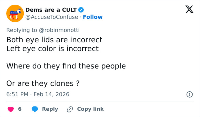 Tweet questioning Ghislaine Maxwell&rsquo;s prison appearance with claims about eye color and cloning in a viral theory discussion.