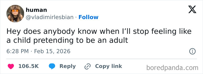 Tweet from a user sharing a humorous post coping with adulthood struggles, part of chaotic and hilarious X posts collection.